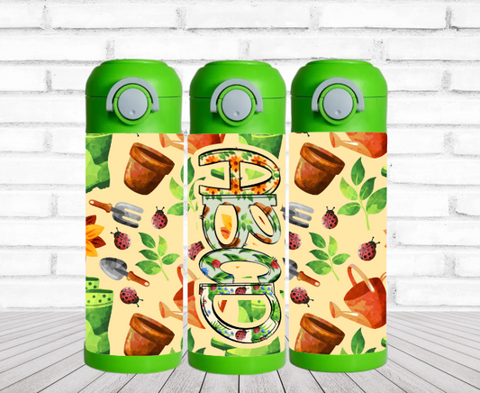 Gardening Water Bottle Personalized - 12 oz Flip Top Water Bottle with Straw