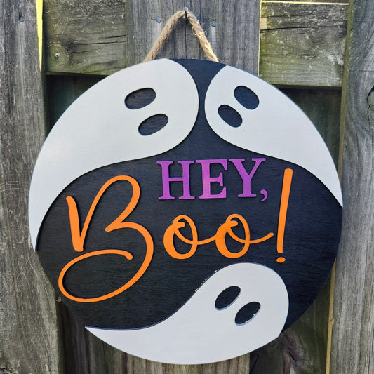 Hey Boo Wooden Door Hanging Sign