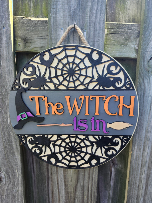 The Witch Is In Wooden Door Hanging Sign