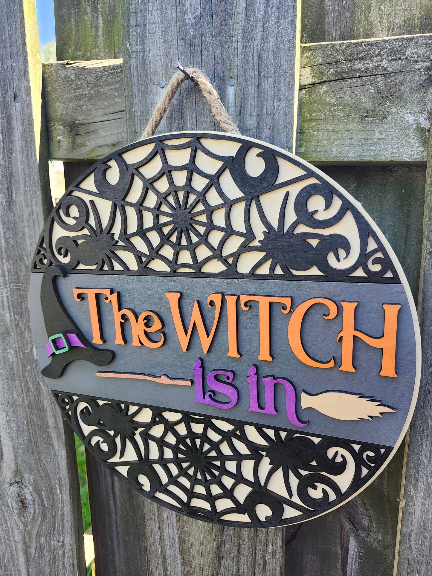 The Witch Is In Wooden Door Hanging Sign