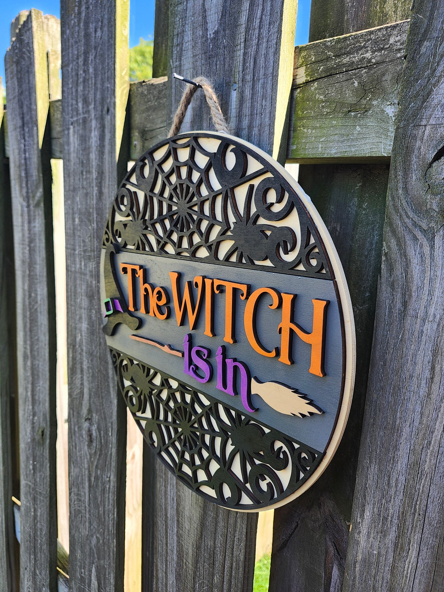 The Witch Is In Wooden Door Hanging Sign