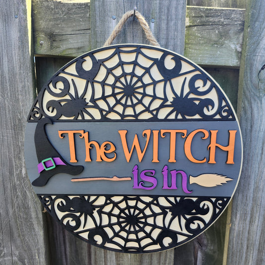 The Witch Is In Wooden Door Hanging Sign
