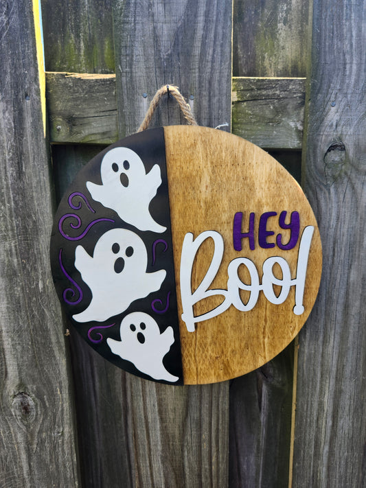 Hey Boo! Wooden Door Hanging Sign