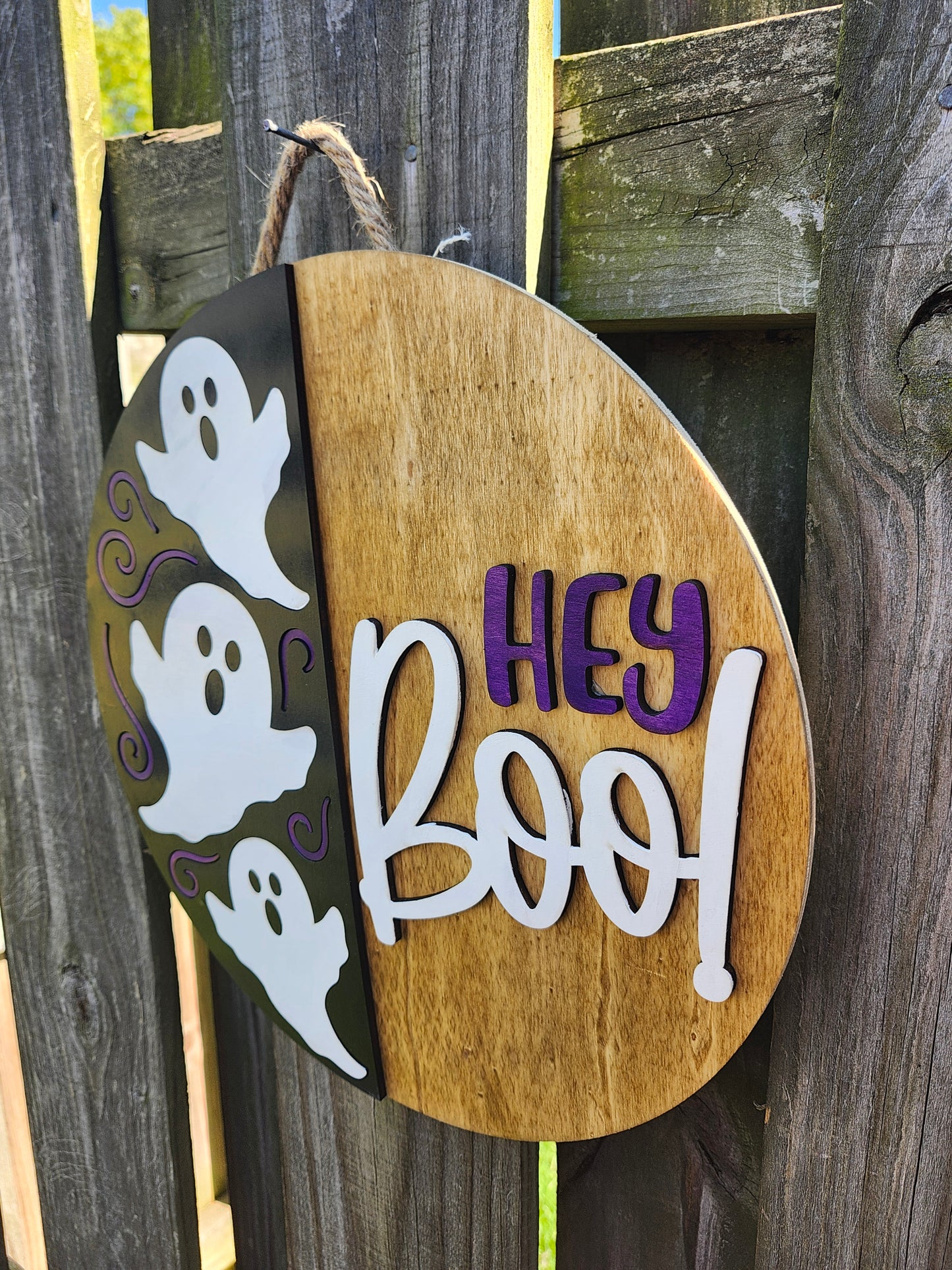 Hey Boo! Wooden Door Hanging Sign