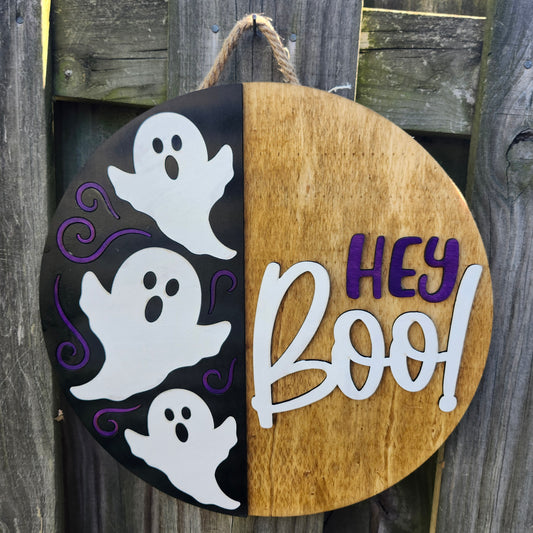 Hey Boo! Wooden Door Hanging Sign