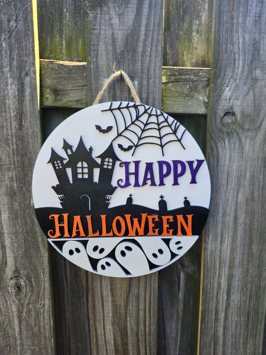 Happy Halloween Wooden Door Hanging Sign