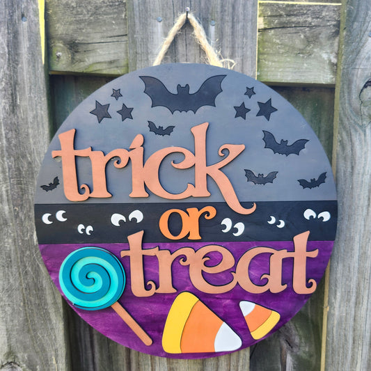Trick or Treat Wooden Door Hanging Sign