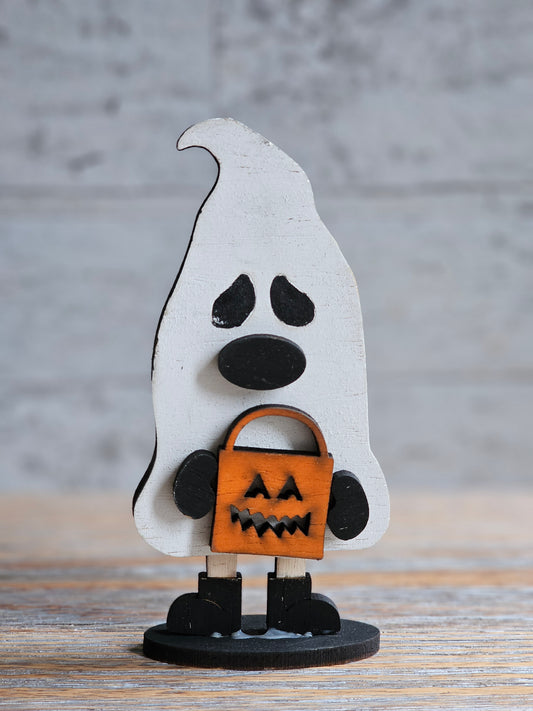 Ghost Gnome with Pumpkin Trick or Treat Pail - Halloween Gnome