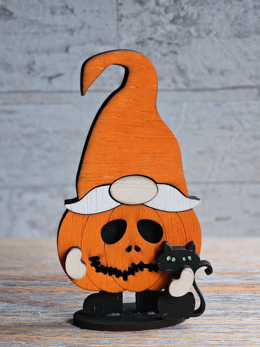 Pumpkin Gnome with Cat - Halloween Gnome