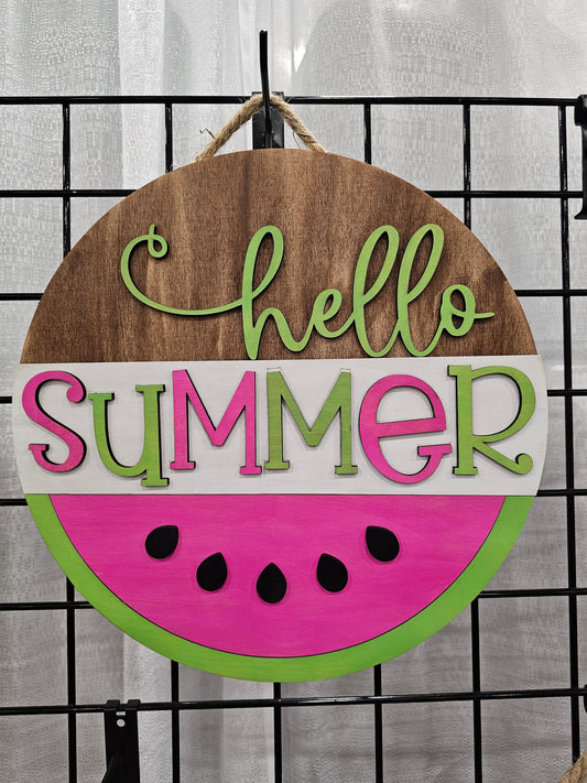 Hello Summer Watermelon Wooden Door Hanging Sign