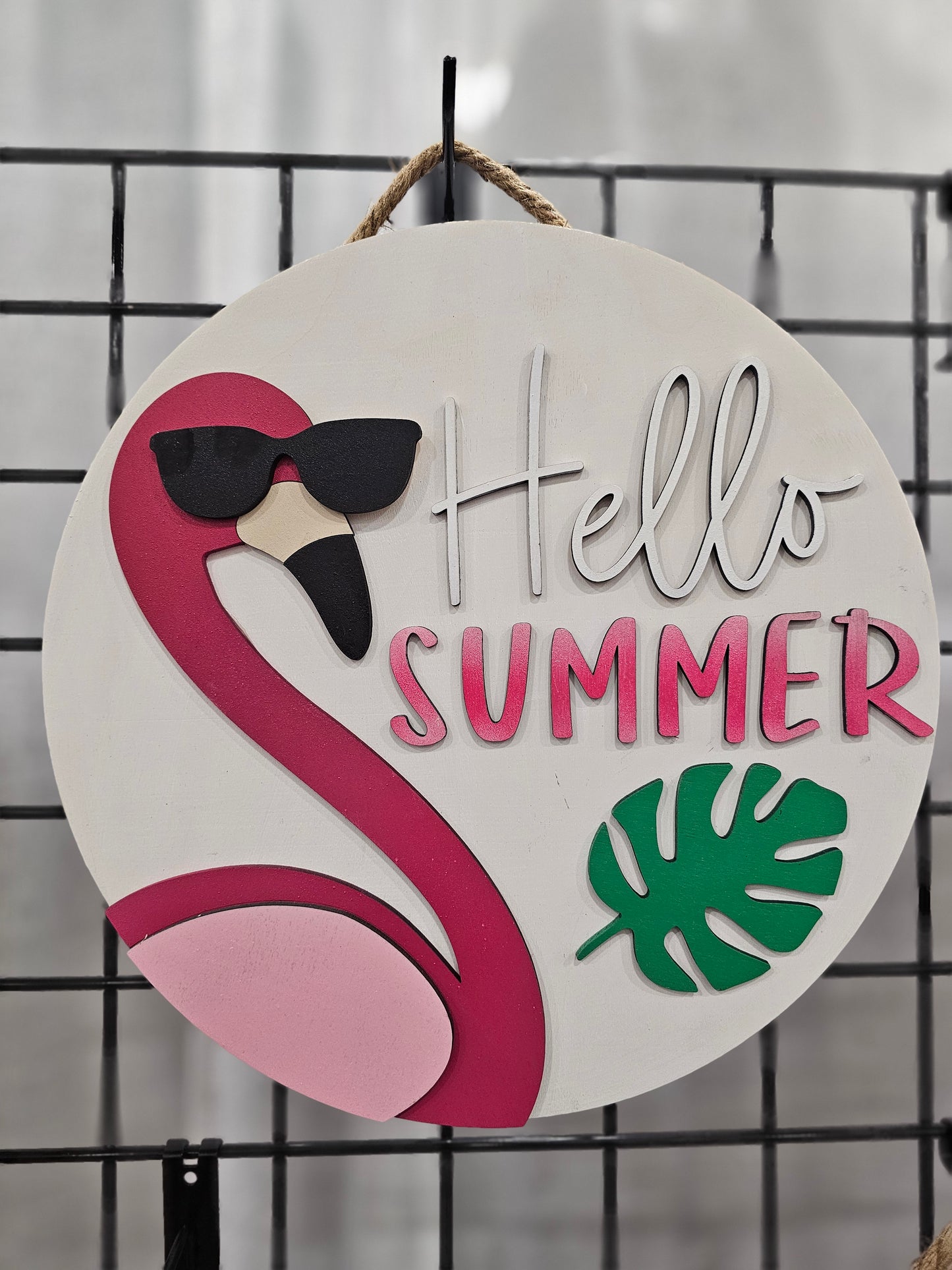 Hello Summer Flamingo Wooden Door Hanging Sign