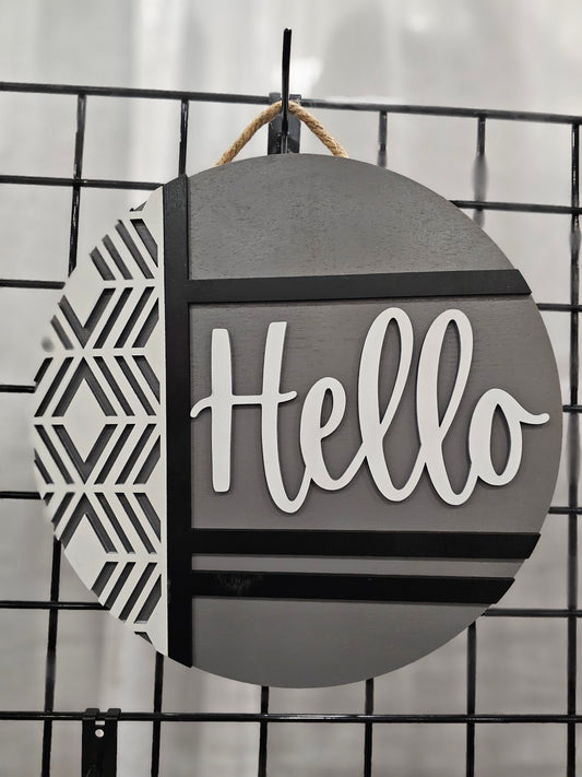 Hello Wooden Door Hanging Sign