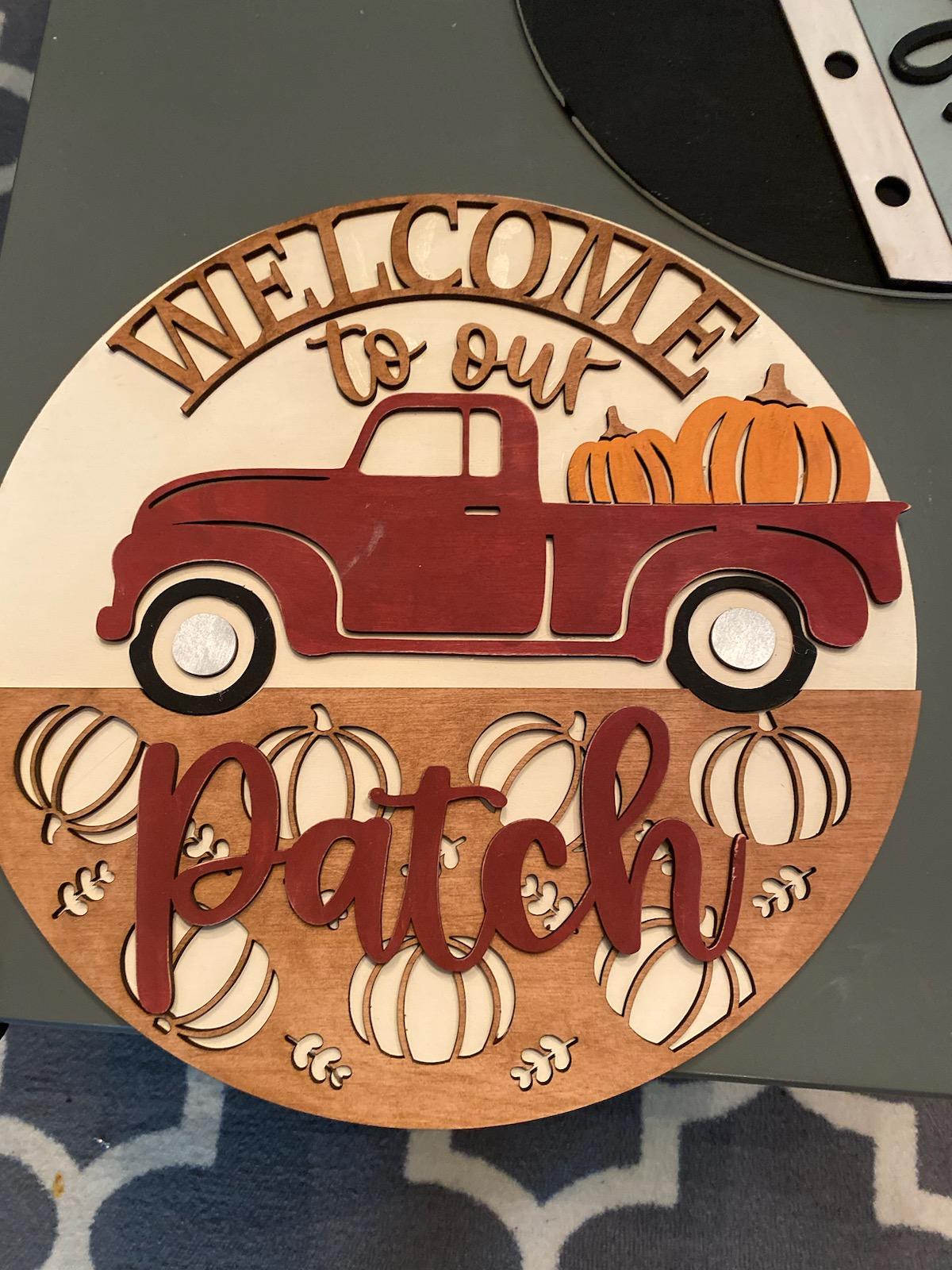 Welcome to Our Patch Wooden Door Hanging Sign