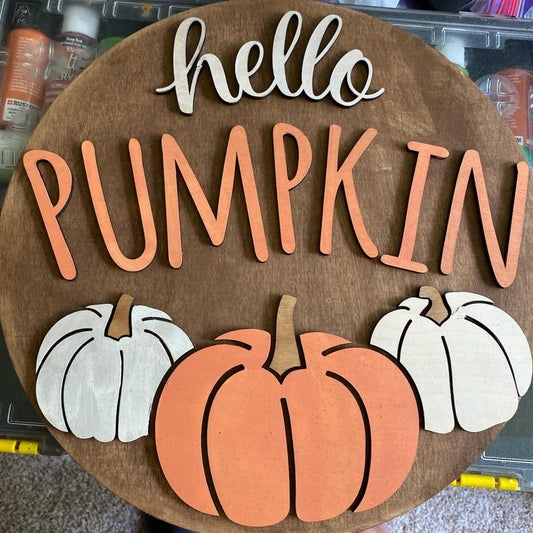 Hello Pumpkin Wooden Door Hanging Sign