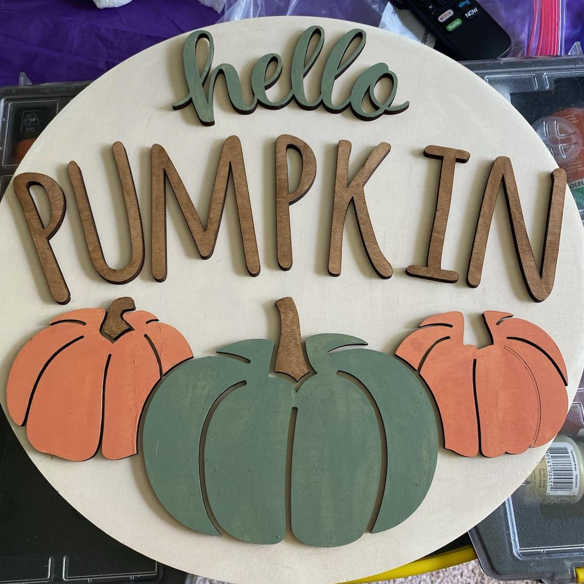 Hello Pumpkin Wooden Door Hanging Sign