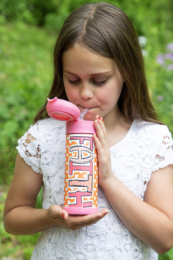Pink & Orange Hearts Flip Top Water Bottle - Personalized