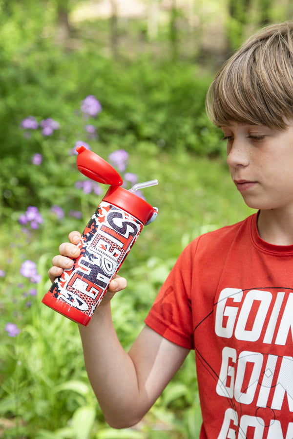 Red Camo Flip Top Water Bottle - Personalized