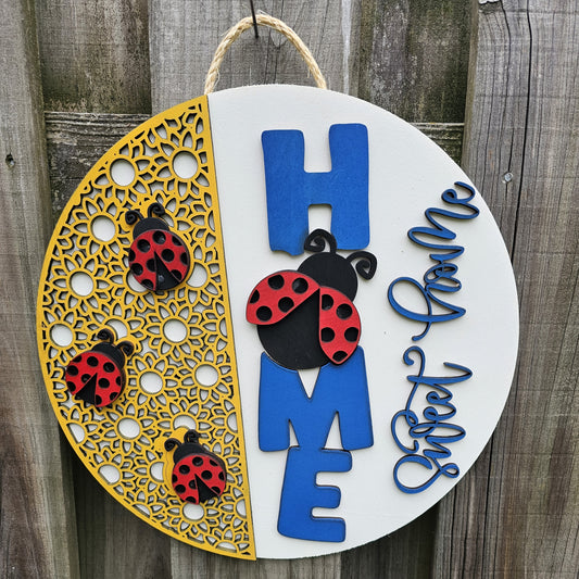 Ladybug Home Sweet Home Wooden Door Hanging Sign