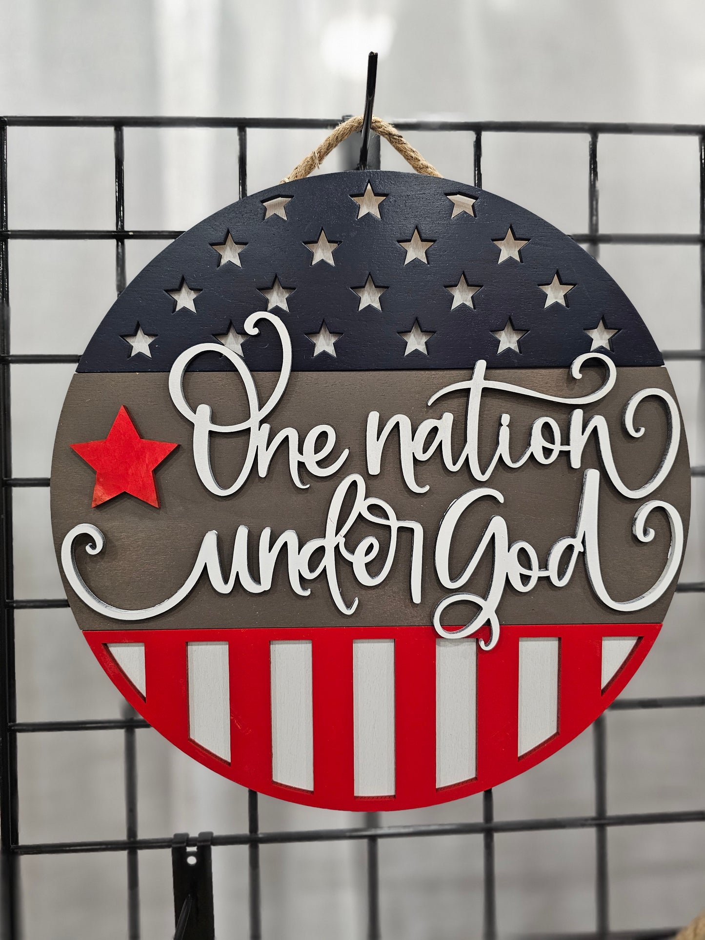 One Nation Under God Wooden Door Hanging Sign