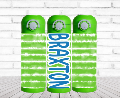 Green Stripe Flip Top Water Bottle - Personalized