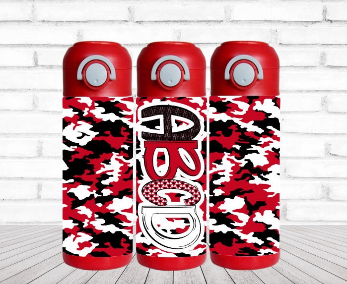 Red Camo Flip Top Water Bottle - Personalized