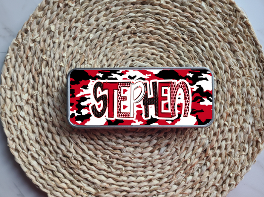 Red Camo Personalized Tin Pencil Case