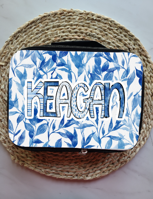 Blue Floral Personalized Lunch Bag