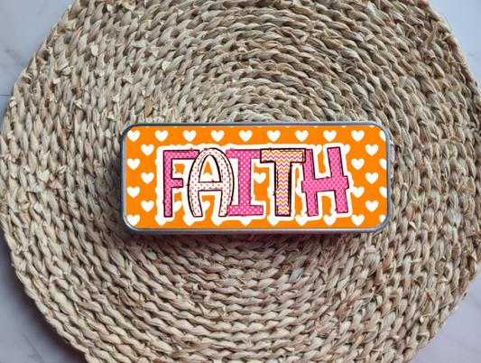 Pink and Orange Hearts Personalized Tin Pencil Case