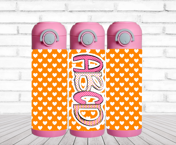 Pink & Orange Hearts Flip Top Water Bottle - Personalized