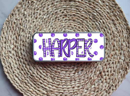 Purple Watercolor Personalized Tin Pencil Case