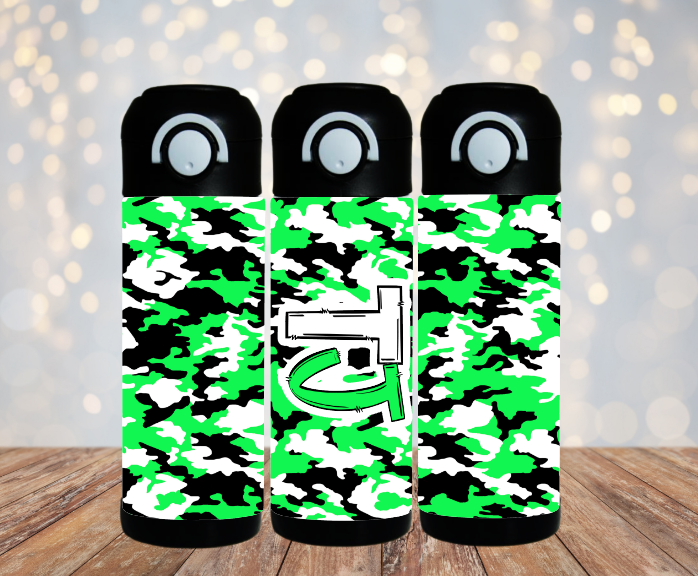 Green Camo Flip Top Water Bottle - Personalized