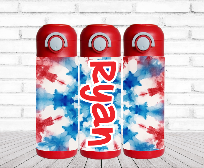 Red, White & Blue Tie Dye Personalized Water Bottle