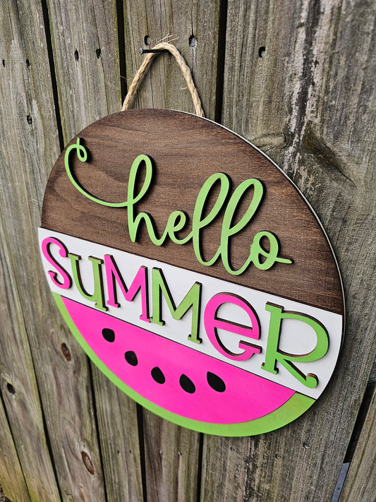 Hello Summer Watermelon Wooden Door Hanging Sign