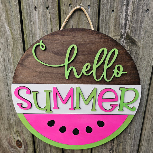 Hello Summer Watermelon Wooden Door Hanging Sign