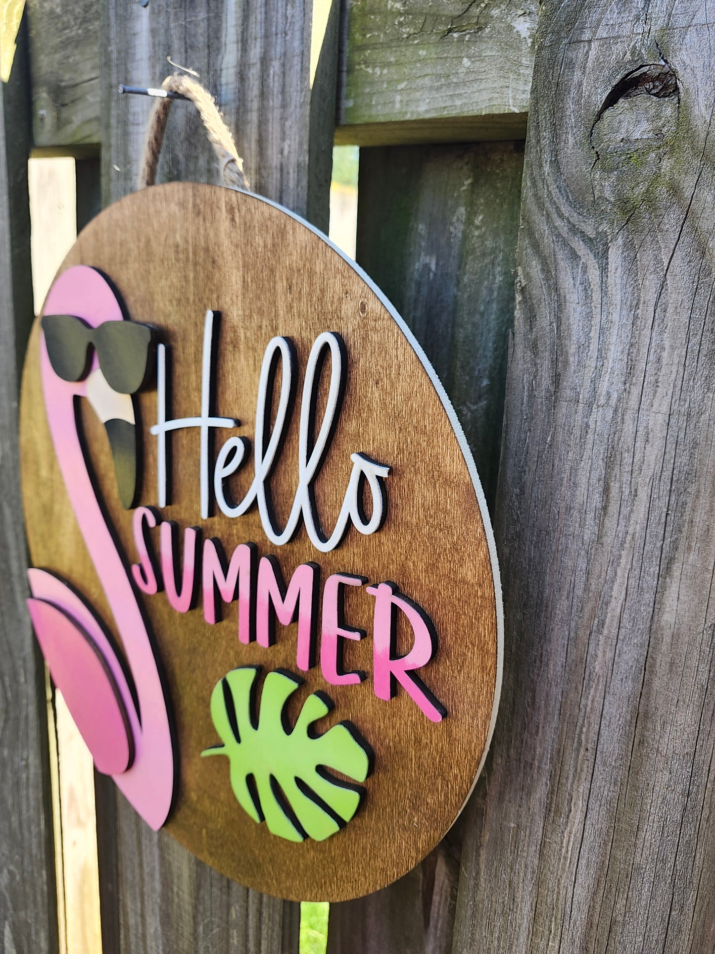 Hello Summer Flamingo Wood Sign
