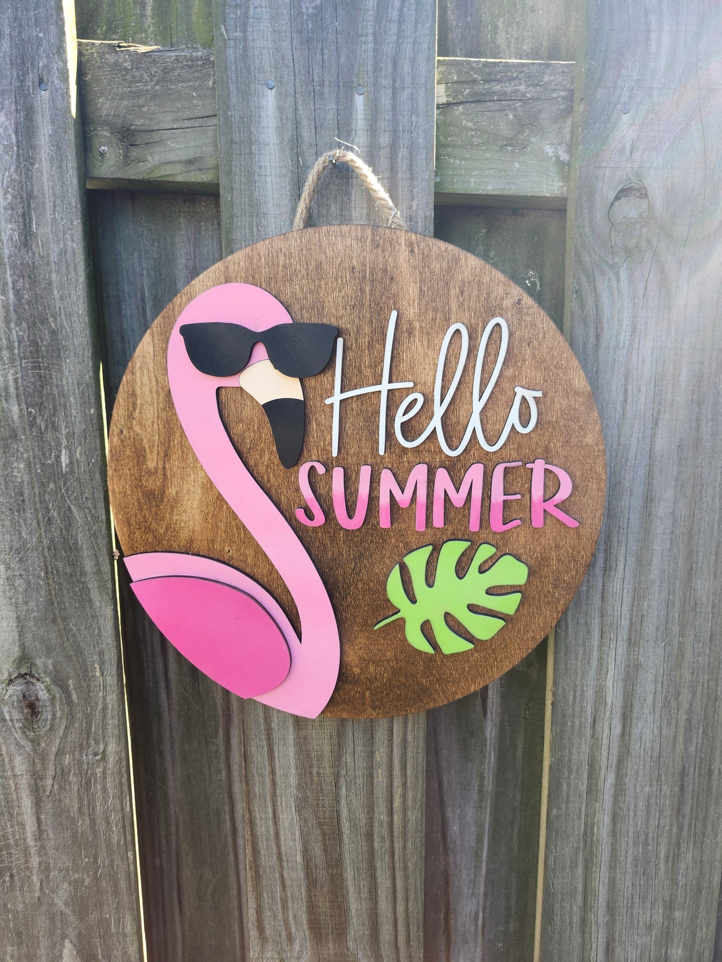 Hello Summer Flamingo Wooden Door Hanging Sign