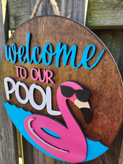 Welcome to our Pool Wooden Door Hanging Sign