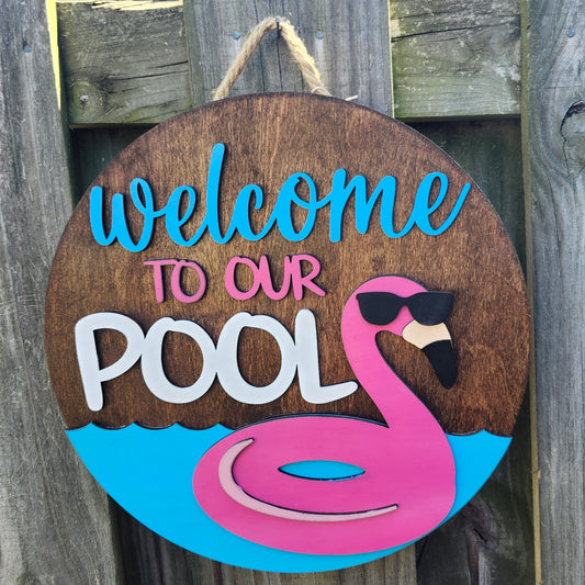 Welcome to our Pool Wooden Door Hanging Sign