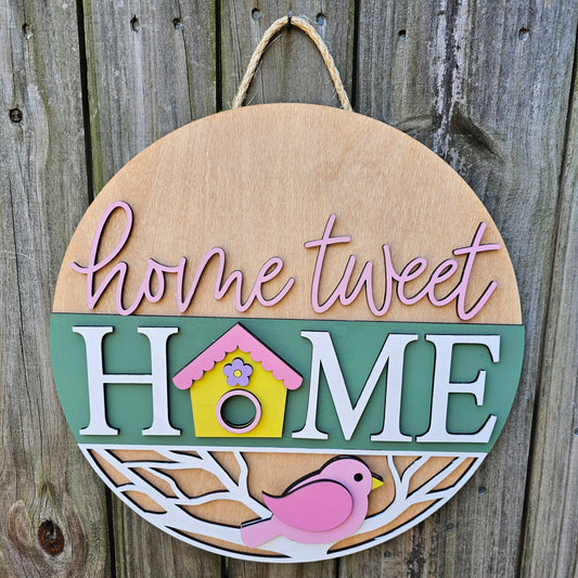 Home Tweet Home Wooden Door Hanging Sign