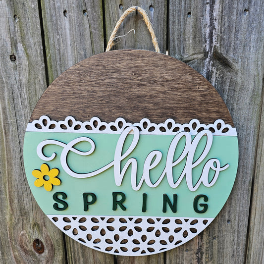 Hello Spring Wooden Door Hanging Sign