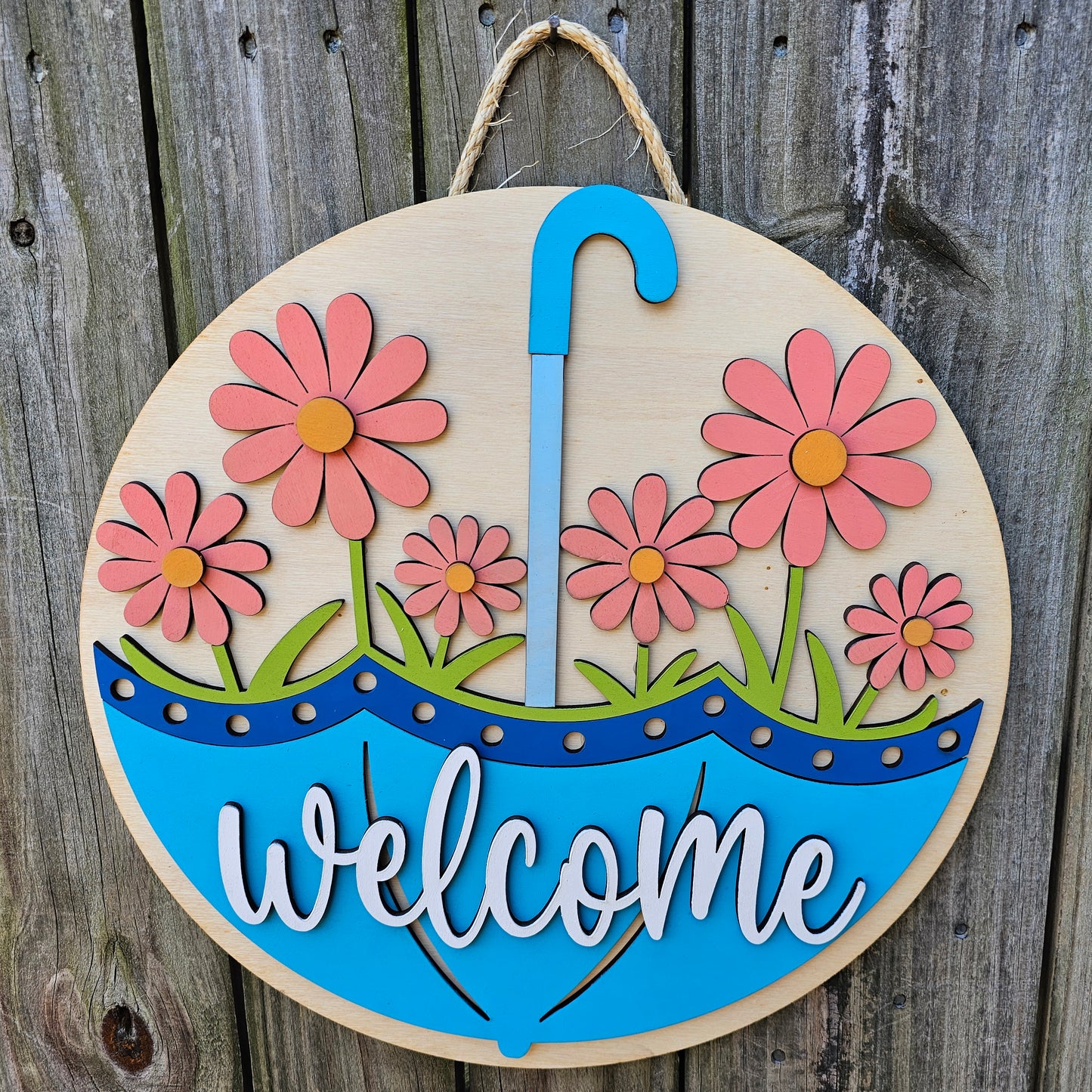Welcome Spring Daisies Wooden Door Hanging Sign