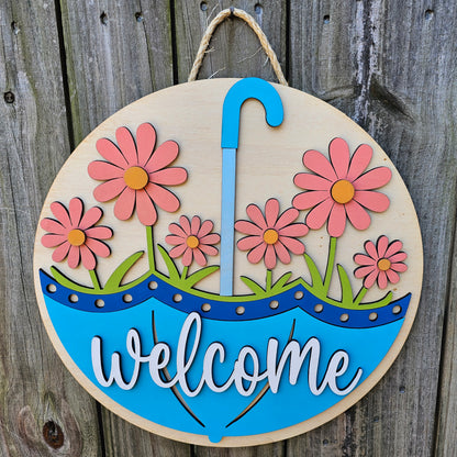 Welcome Spring Daisies Wooden Door Hanging Sign