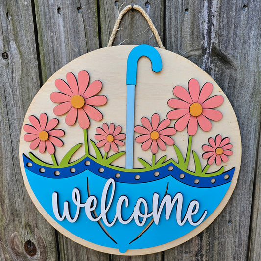 Welcome Spring Daisies Wooden Door Hanging Sign