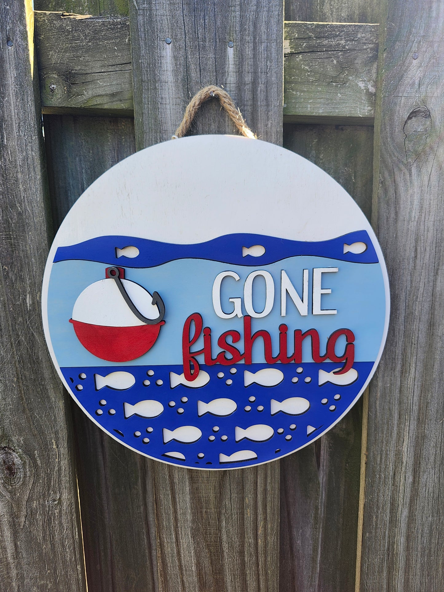 Gone Fishing Wooden Door Hanging Sign