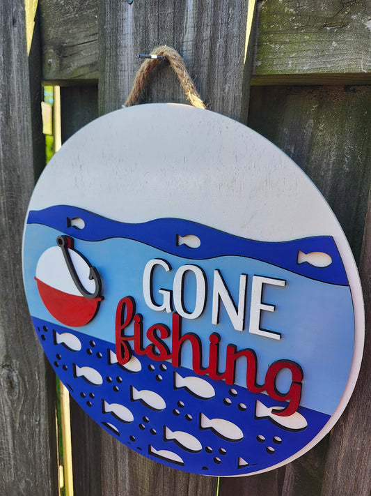 Gone Fishing Wooden Door Hanging Sign