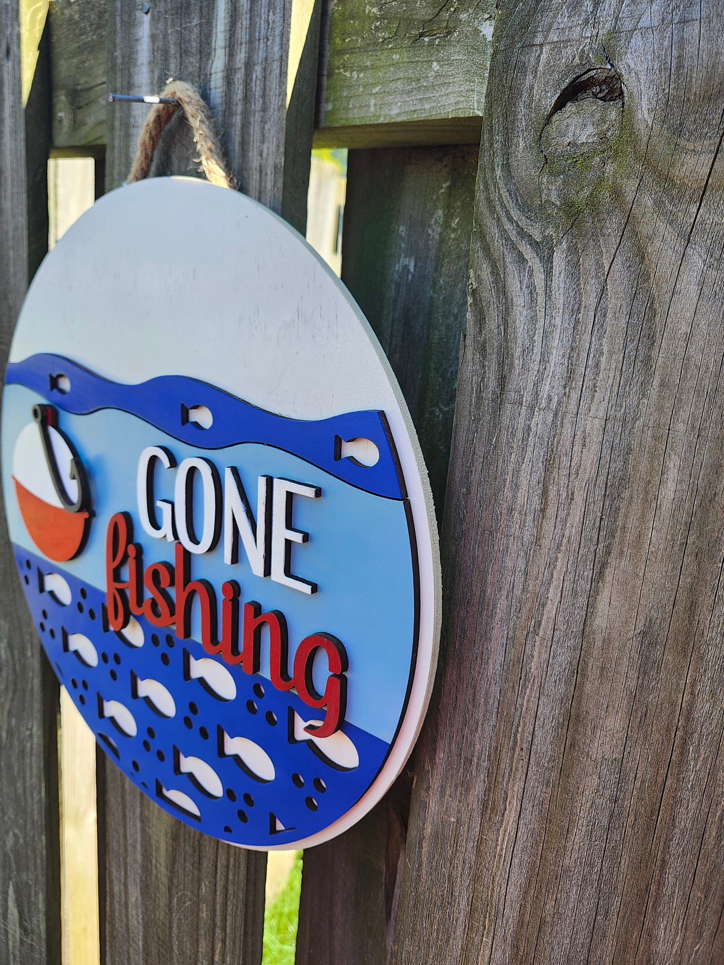 Gone Fishing Wooden Door Hanging Sign