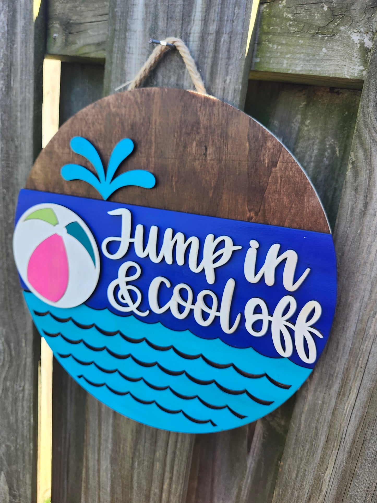 Jump In & Cool Off Wooden Door Hanging Sign