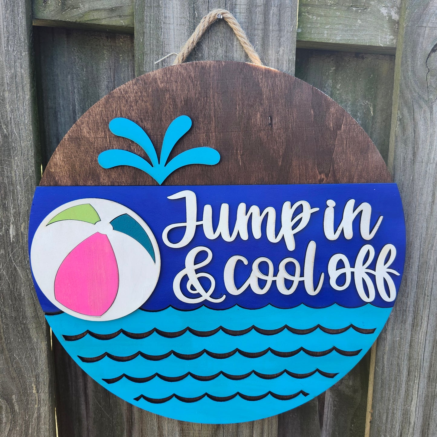 Jump In & Cool Off Wooden Door Hanging Sign