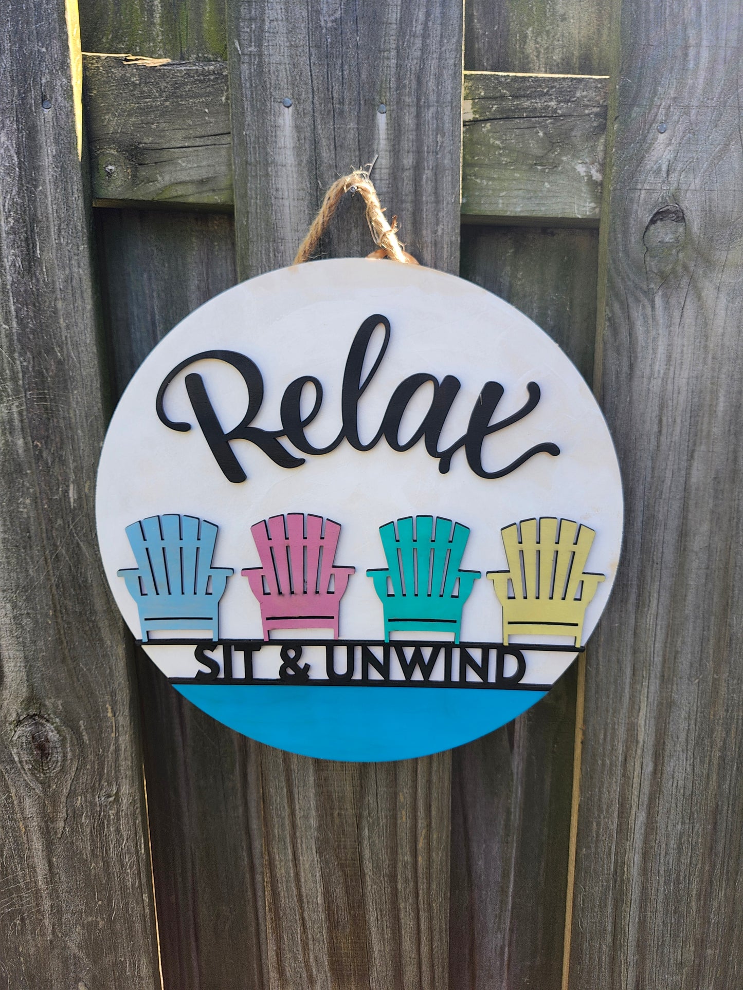 Relax, Sit & Unwind Wooden Door Hanging Sign