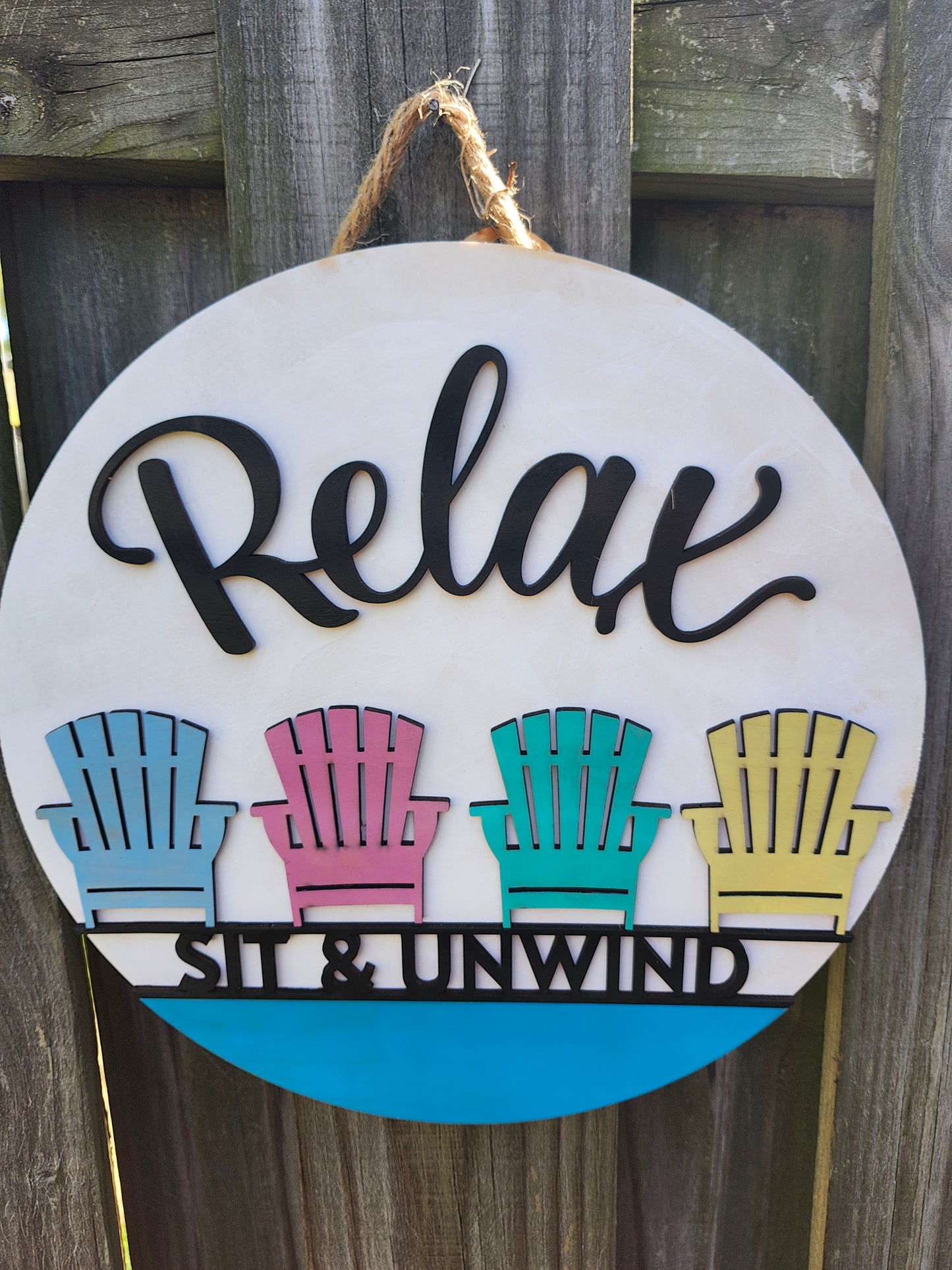 Relax, Sit & Unwind Wooden Door Hanging Sign